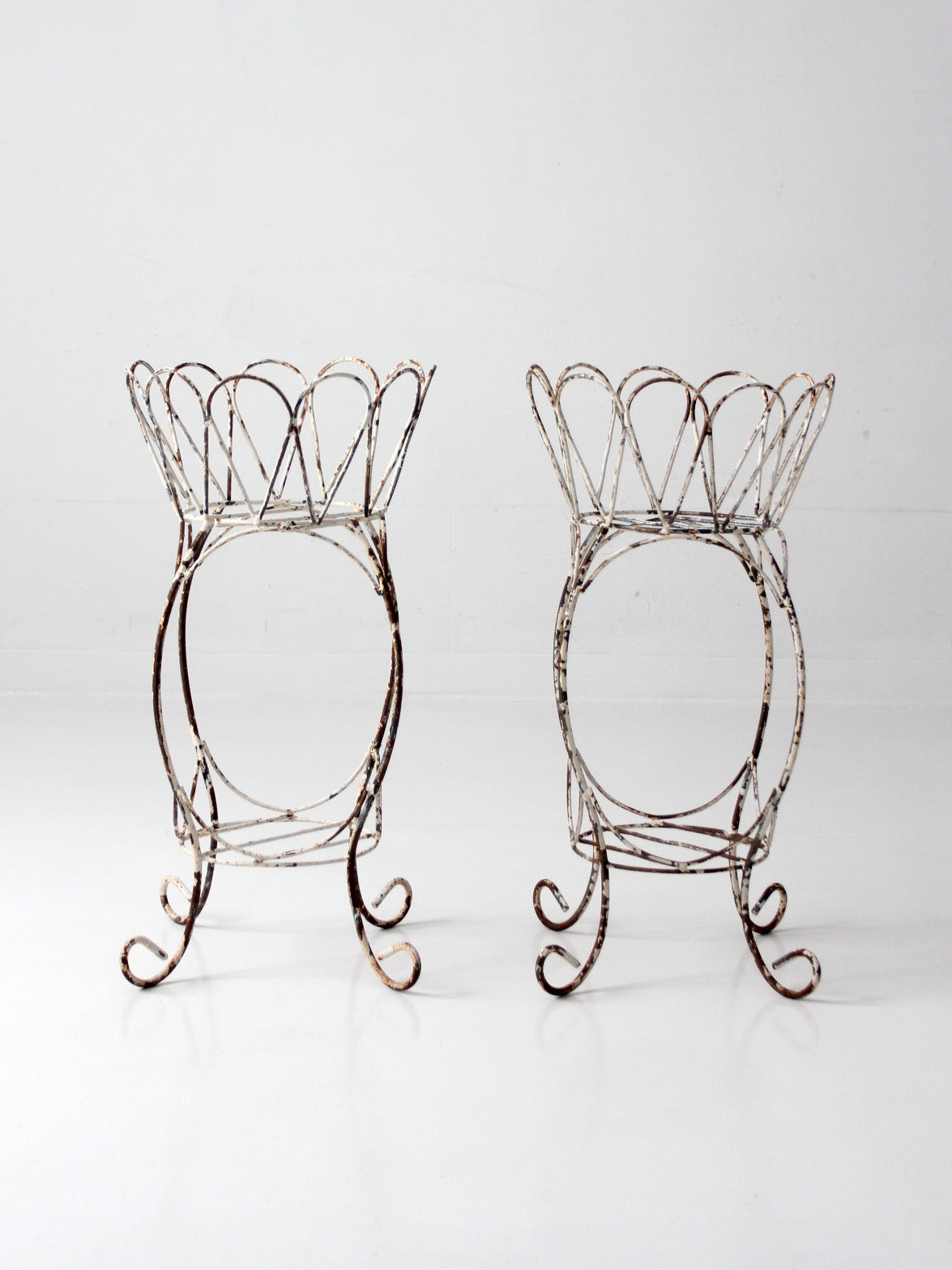 vintage wire metal plant stands pair