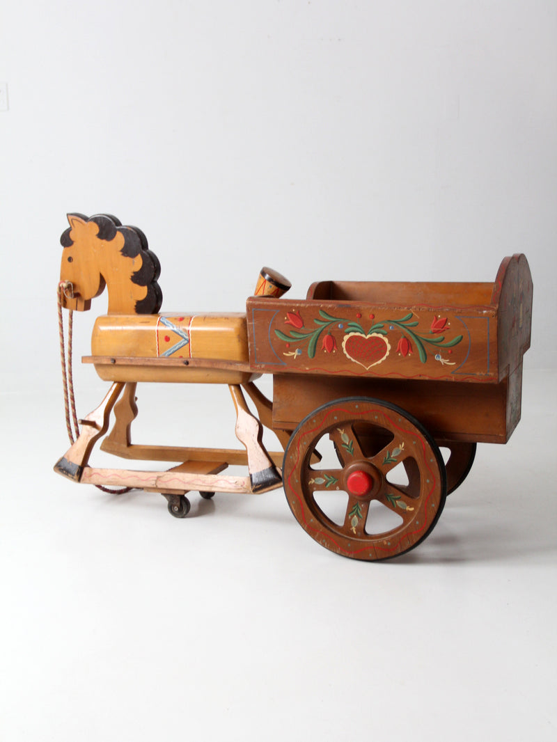 vintage folk art toy riding horse and cart