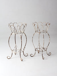 vintage wire metal plant stands pair