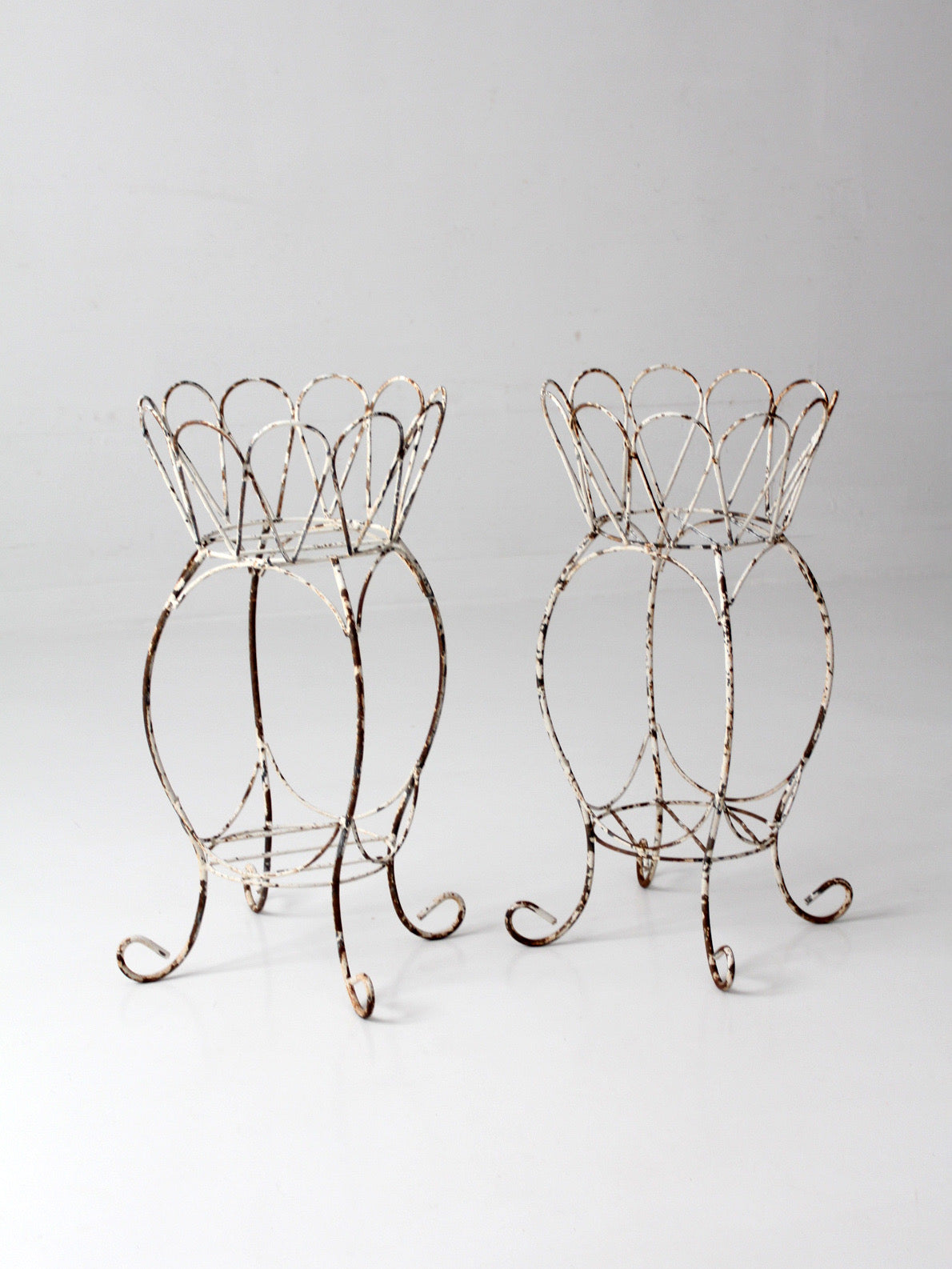 vintage wire metal plant stands pair