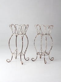vintage wire metal plant stands pair
