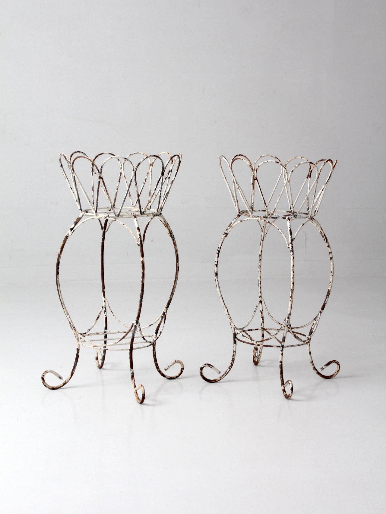 vintage wire metal plant stands pair