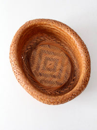 vintage woven bamboo basket bowl