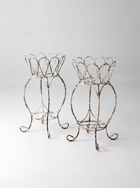 vintage wire metal plant stands pair