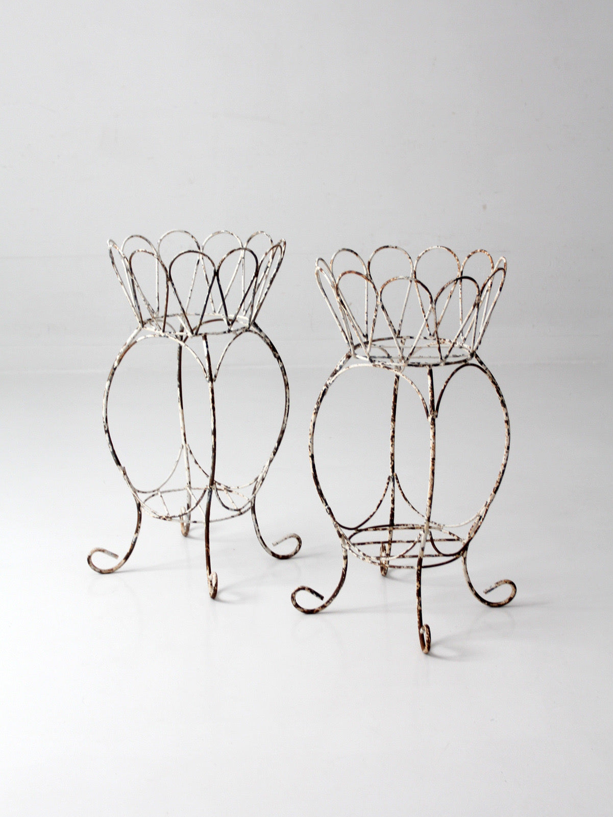 vintage wire metal plant stands pair