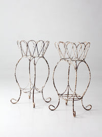 vintage wire metal plant stands pair