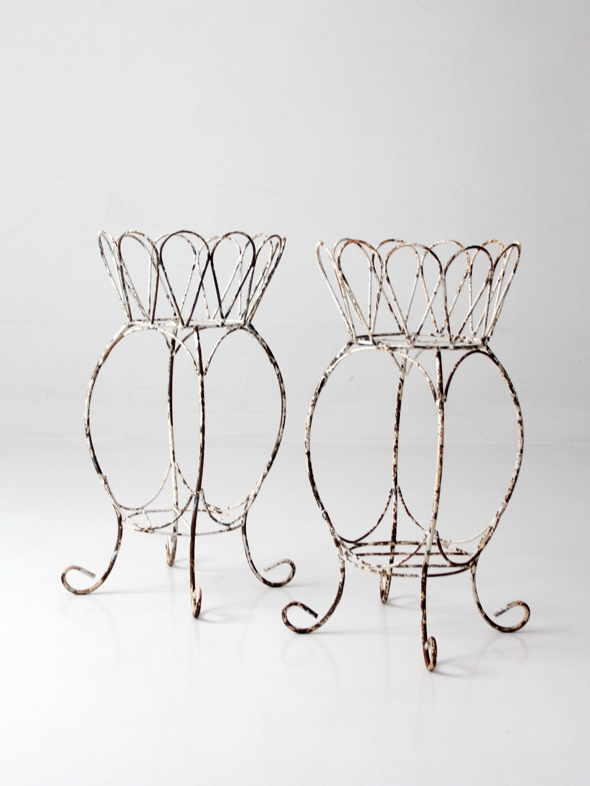 vintage wire metal plant stands pair