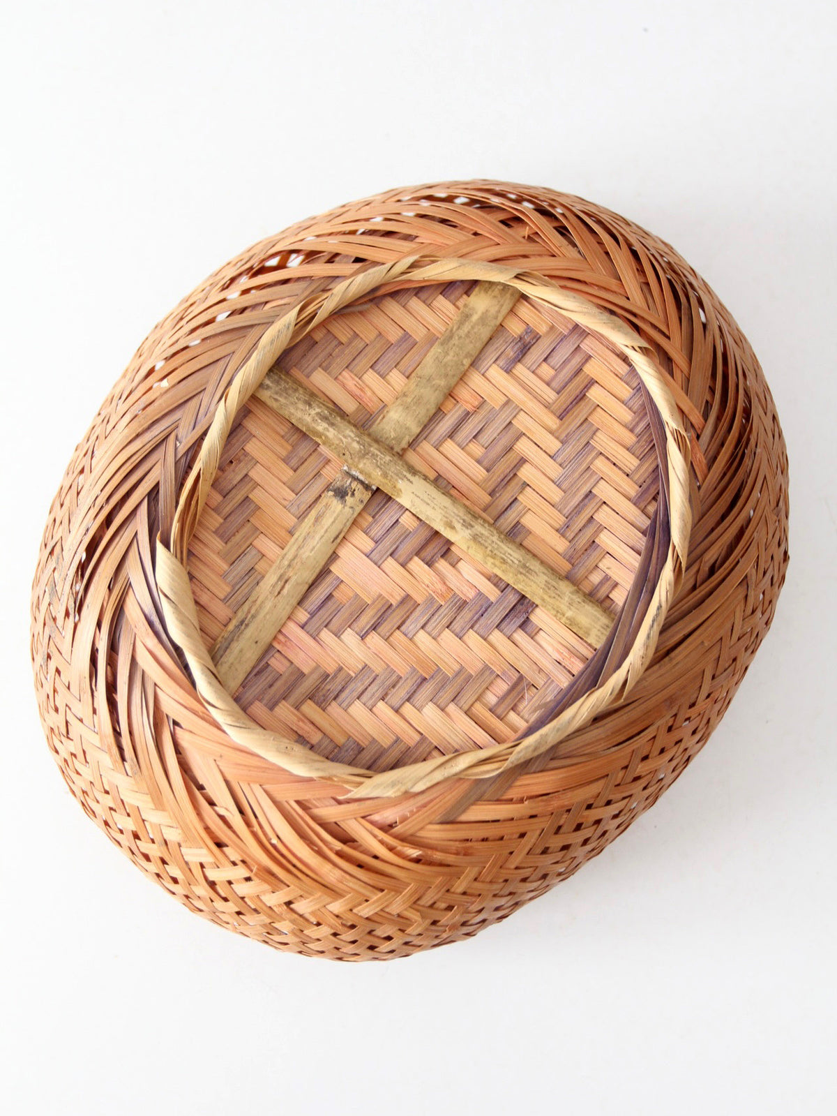 vintage woven bamboo basket bowl