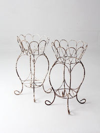 vintage wire metal plant stands pair