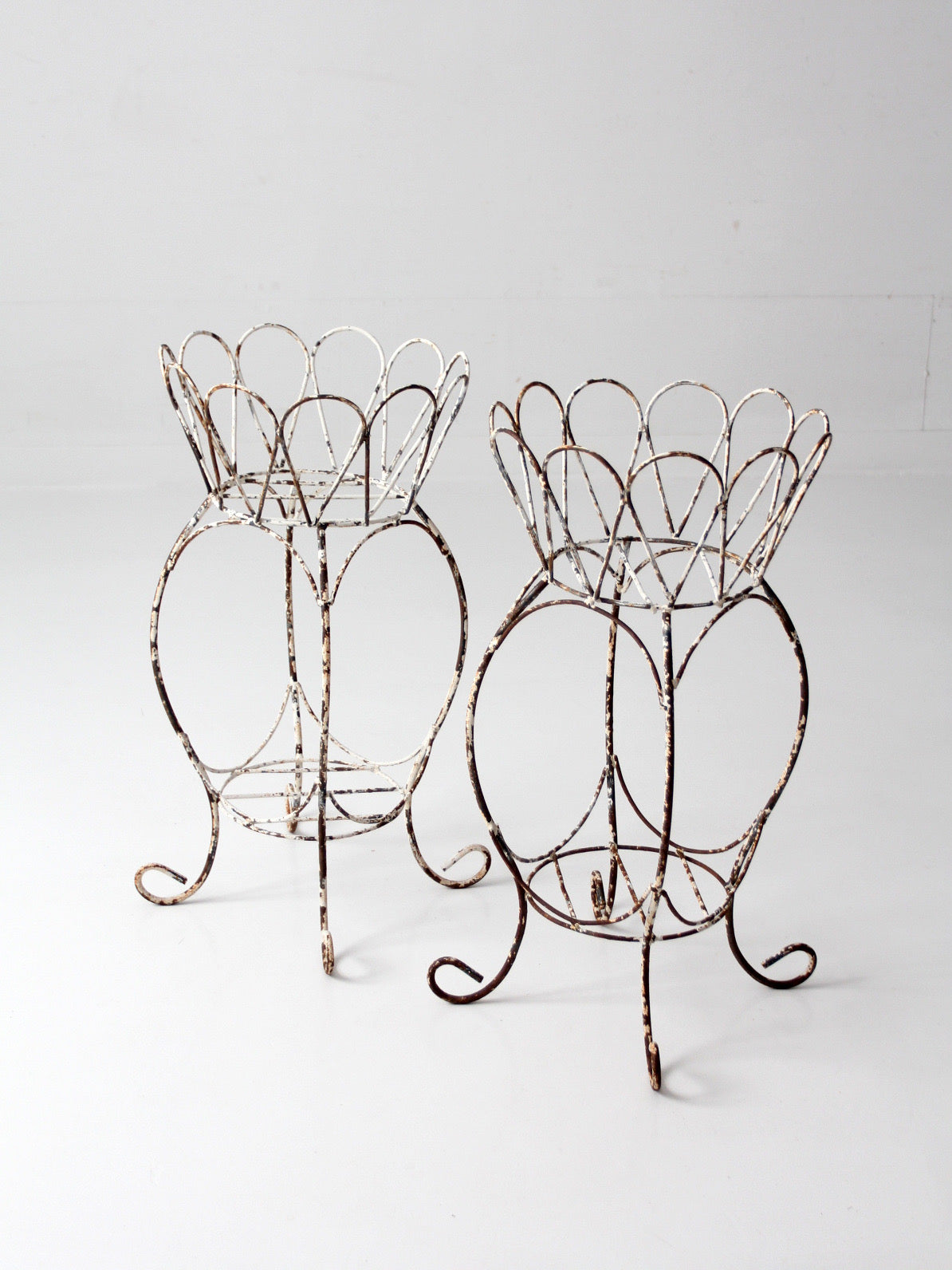 vintage wire metal plant stands pair