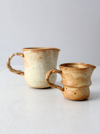 vintage studio pottery pitchers pair