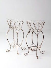 vintage wire metal plant stands pair