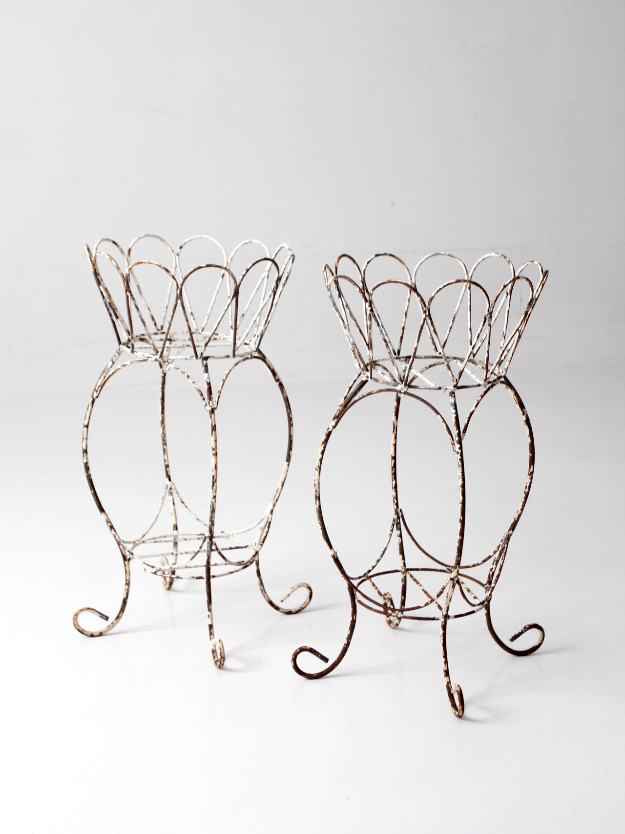 vintage wire metal plant stands pair