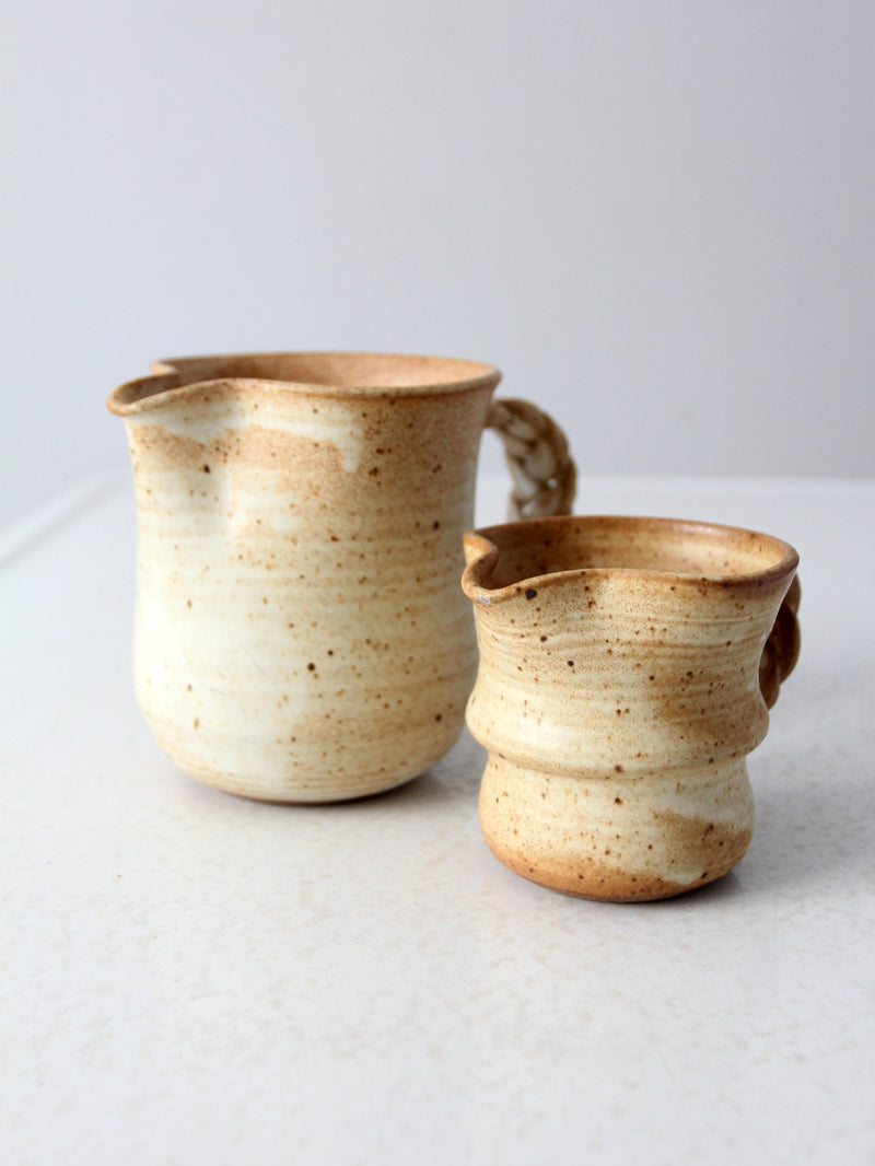 vintage studio pottery pitchers pair