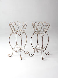 vintage wire metal plant stands pair