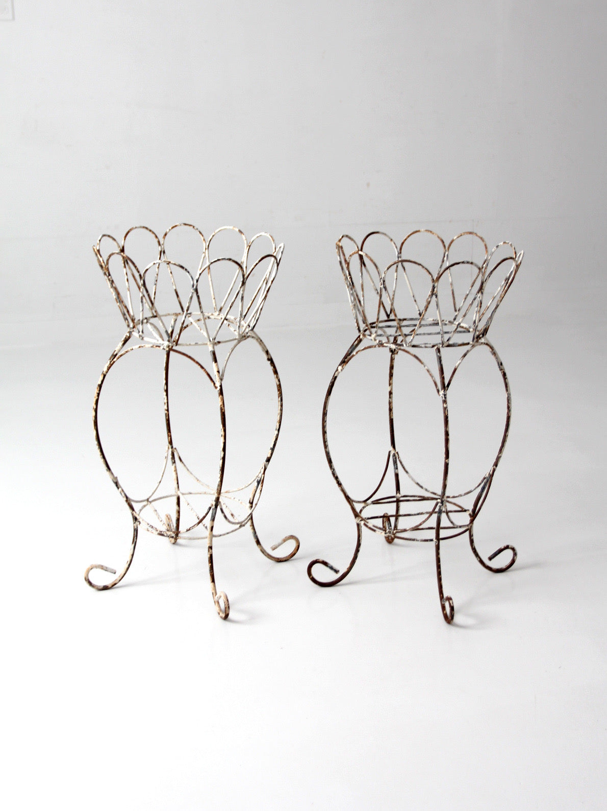 vintage wire metal plant stands pair