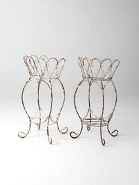 vintage wire metal plant stands pair