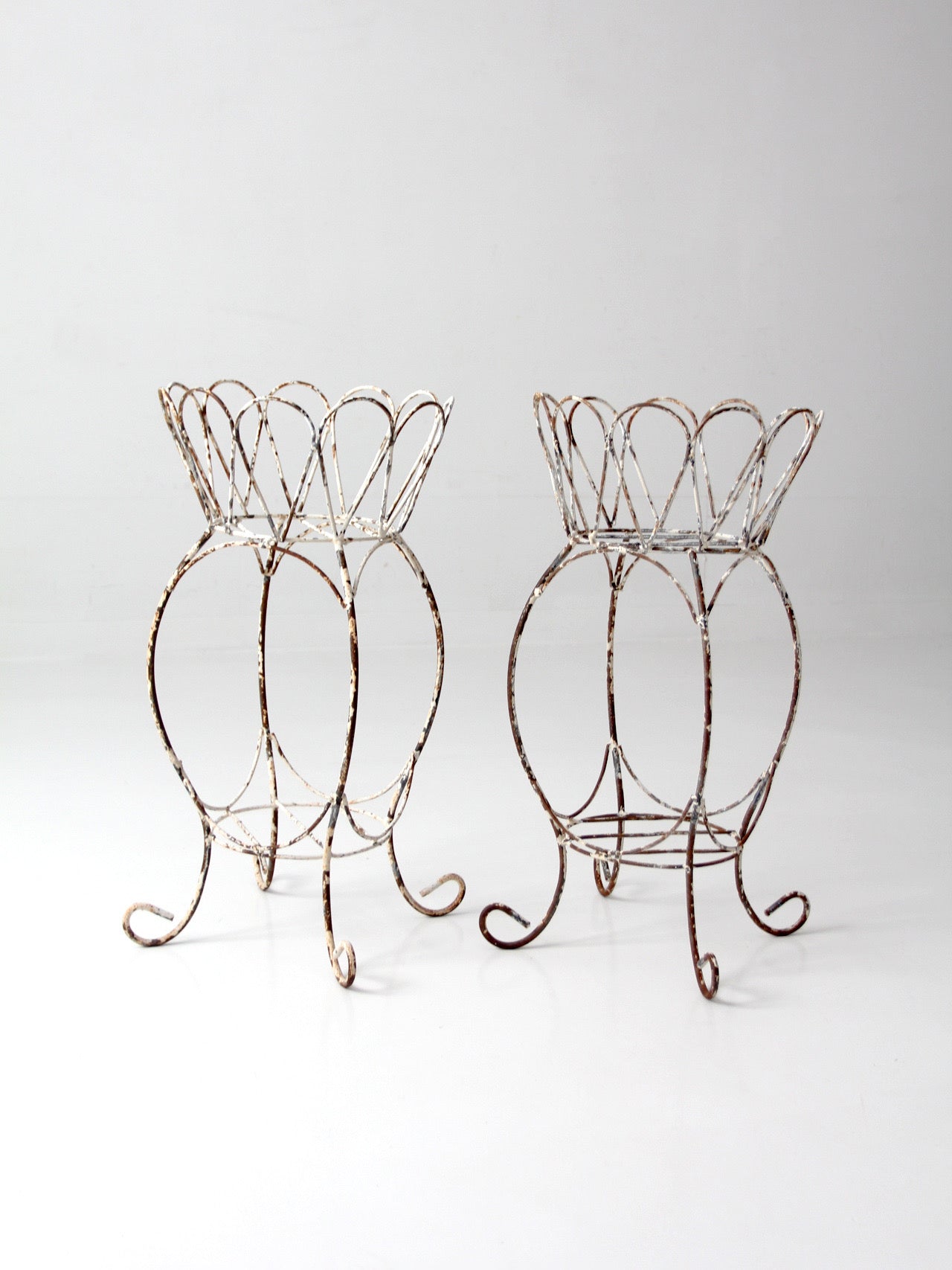 vintage wire metal plant stands pair