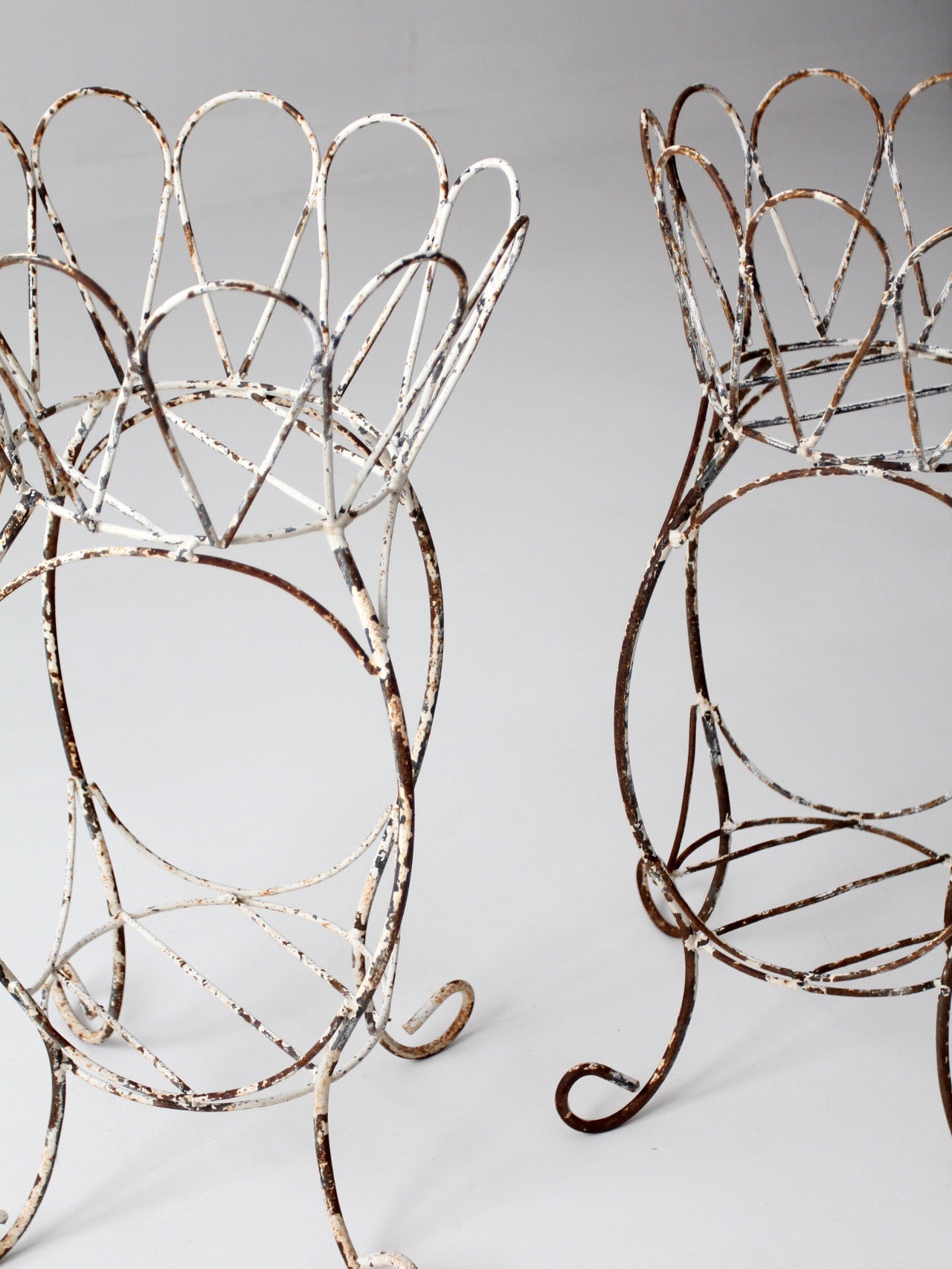 vintage wire metal plant stands pair