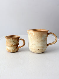 vintage studio pottery pitchers pair