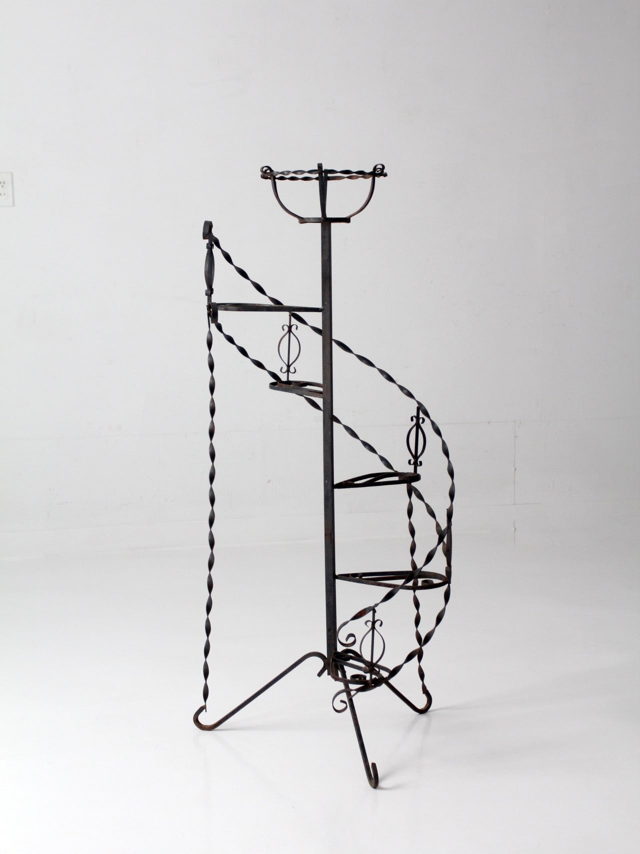 mid-century wrought iron tiered plant stand