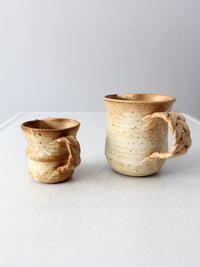 vintage studio pottery pitchers pair