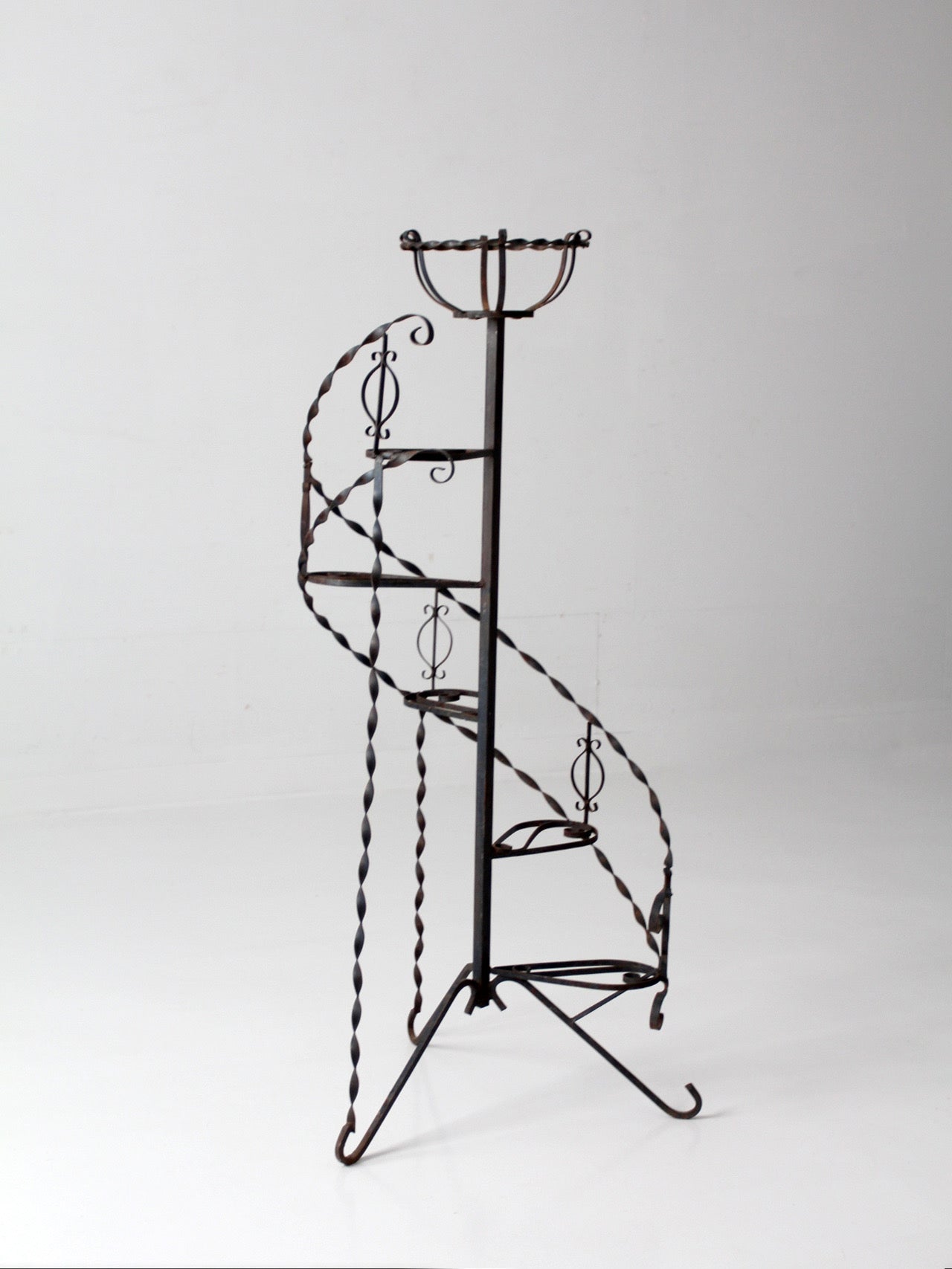 mid-century wrought iron tiered plant stand