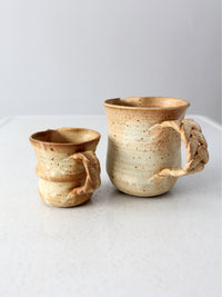 vintage studio pottery pitchers pair