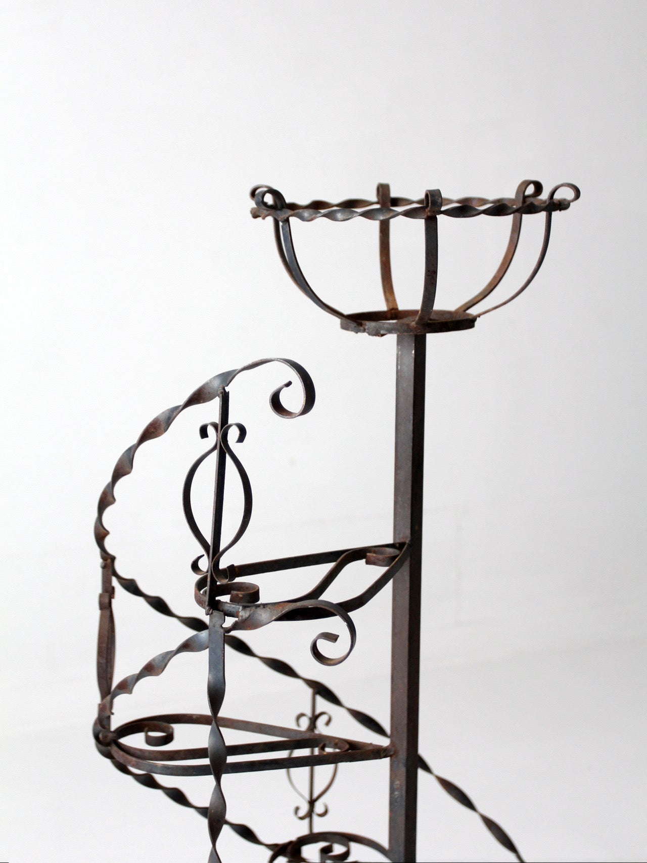 mid-century wrought iron tiered plant stand