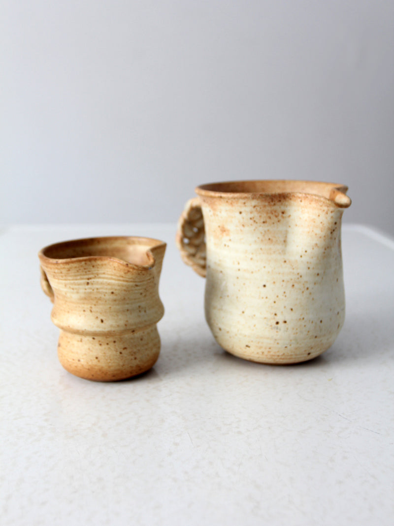 vintage studio pottery pitchers pair