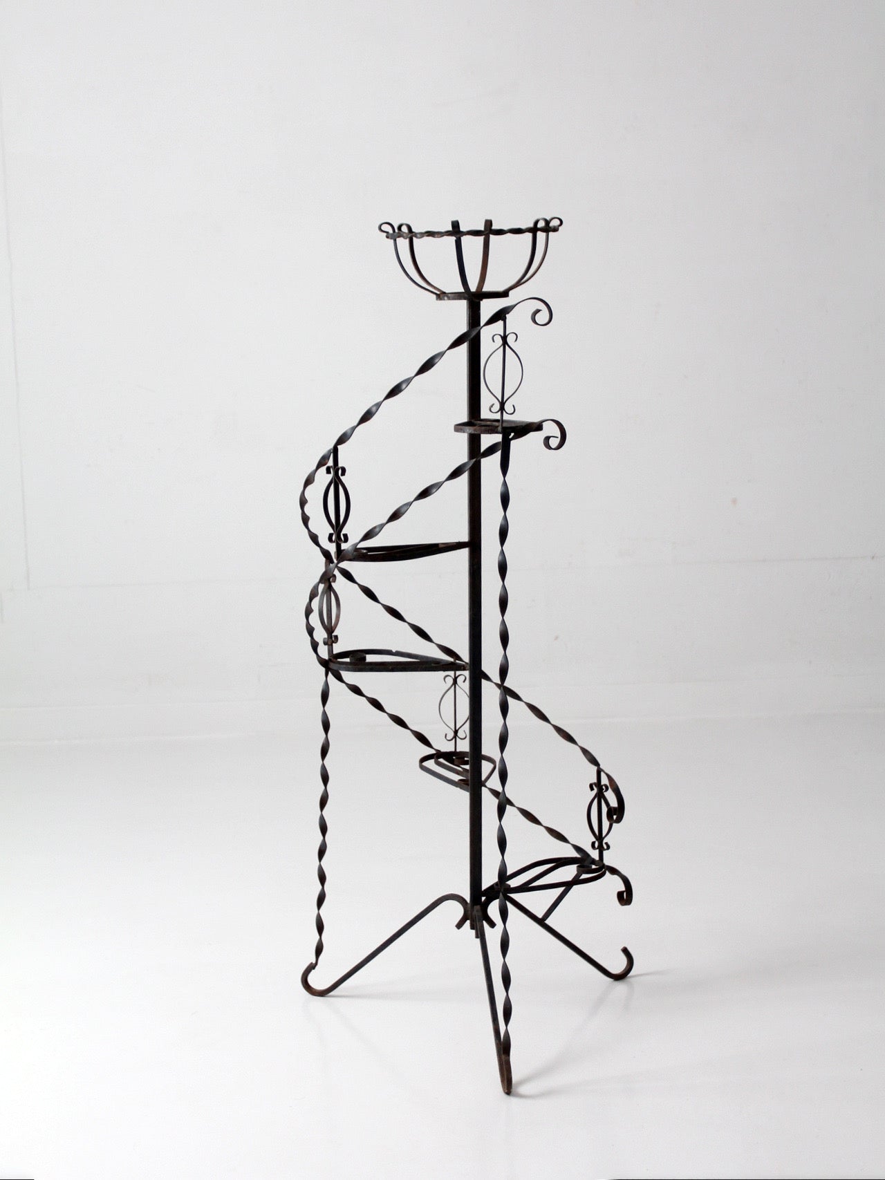 mid-century wrought iron tiered plant stand