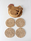 vintage trivet set with rooster caddy