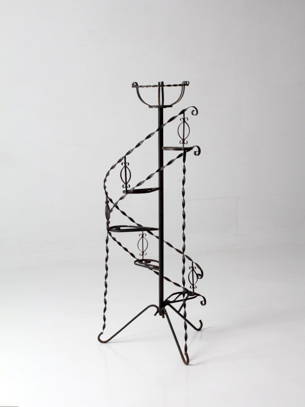 mid-century wrought iron tiered plant stand