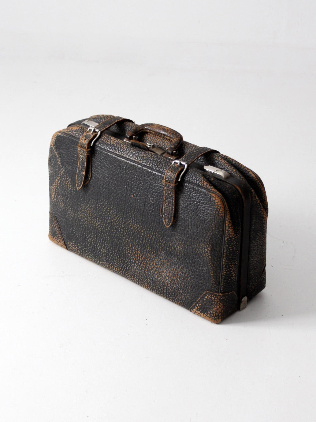 1930s black leather suitcase