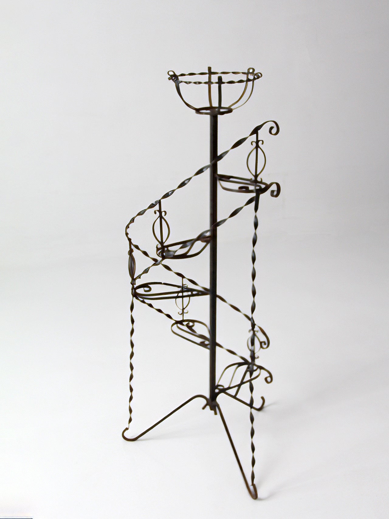 mid-century wrought iron tiered plant stand
