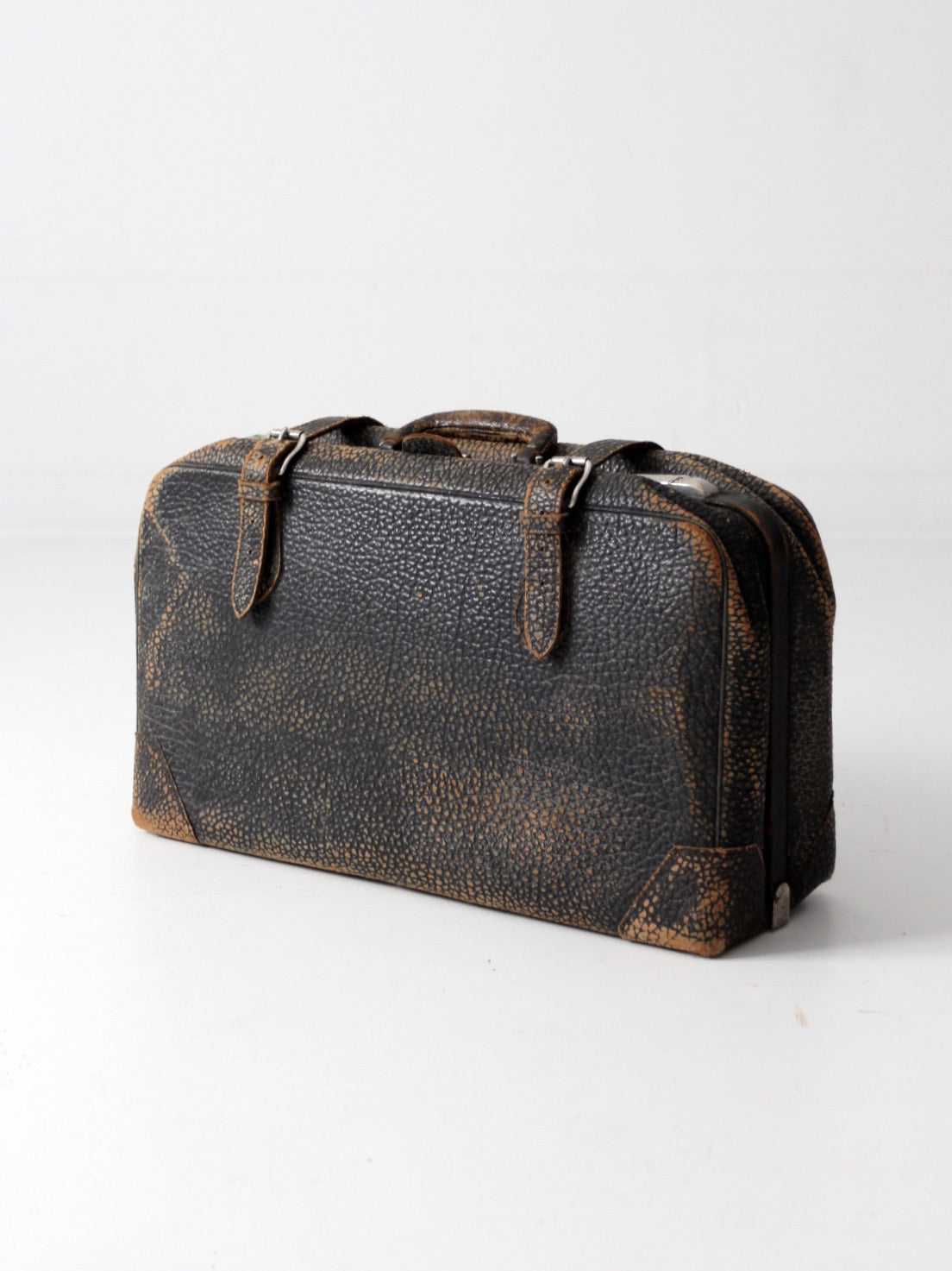 1930s black leather suitcase