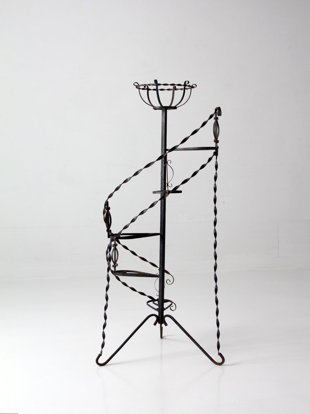 mid-century wrought iron tiered plant stand