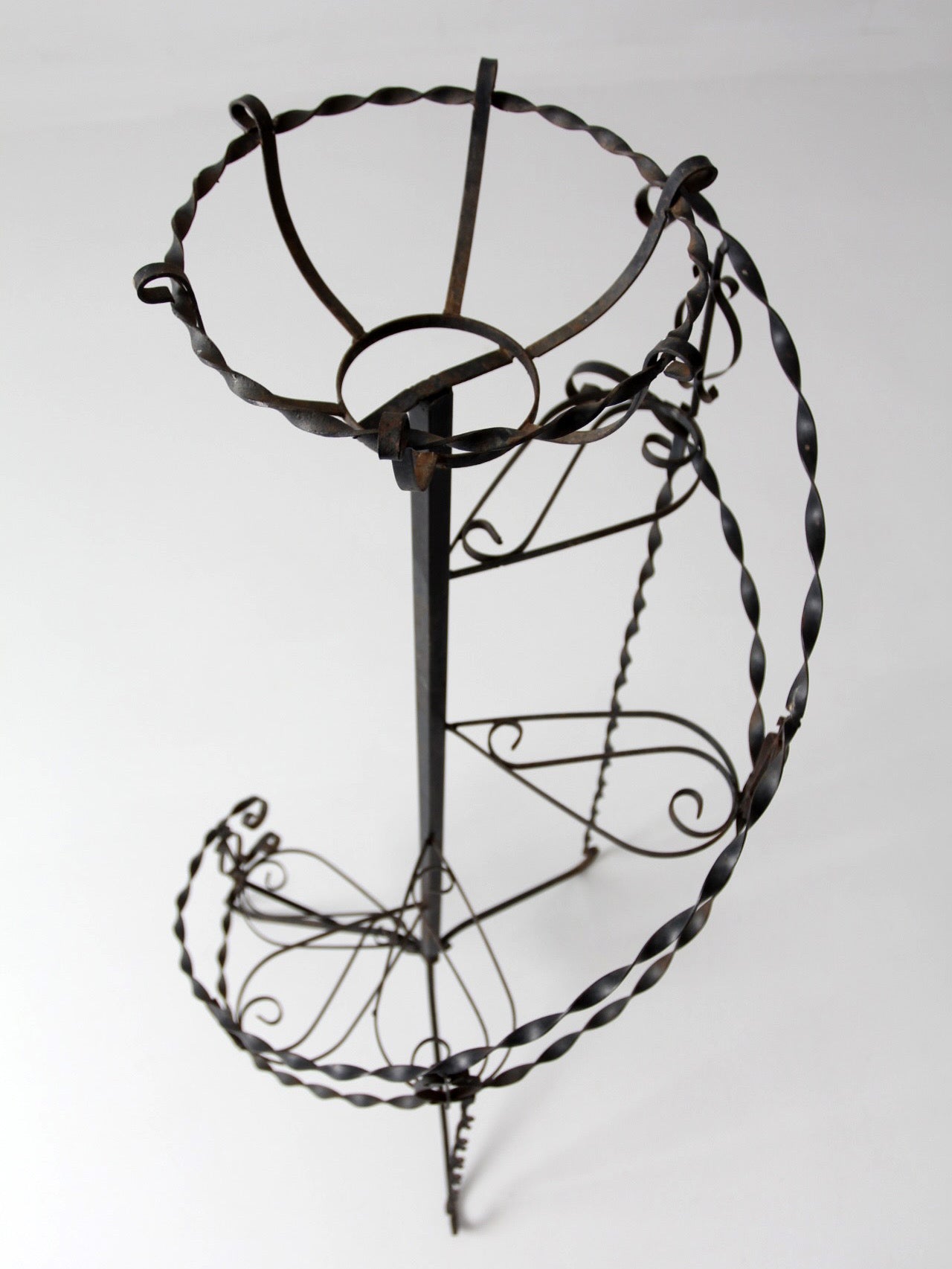 mid-century wrought iron tiered plant stand