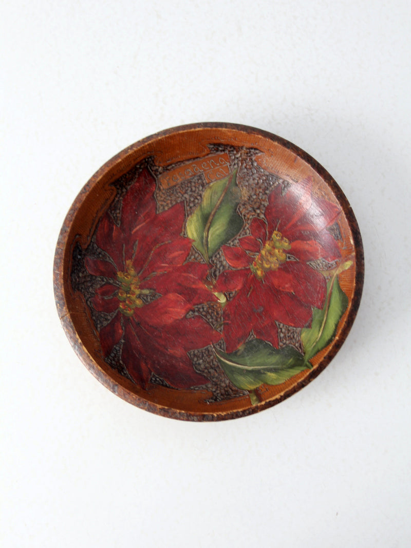 vintage decorative wood poinsettia bowl