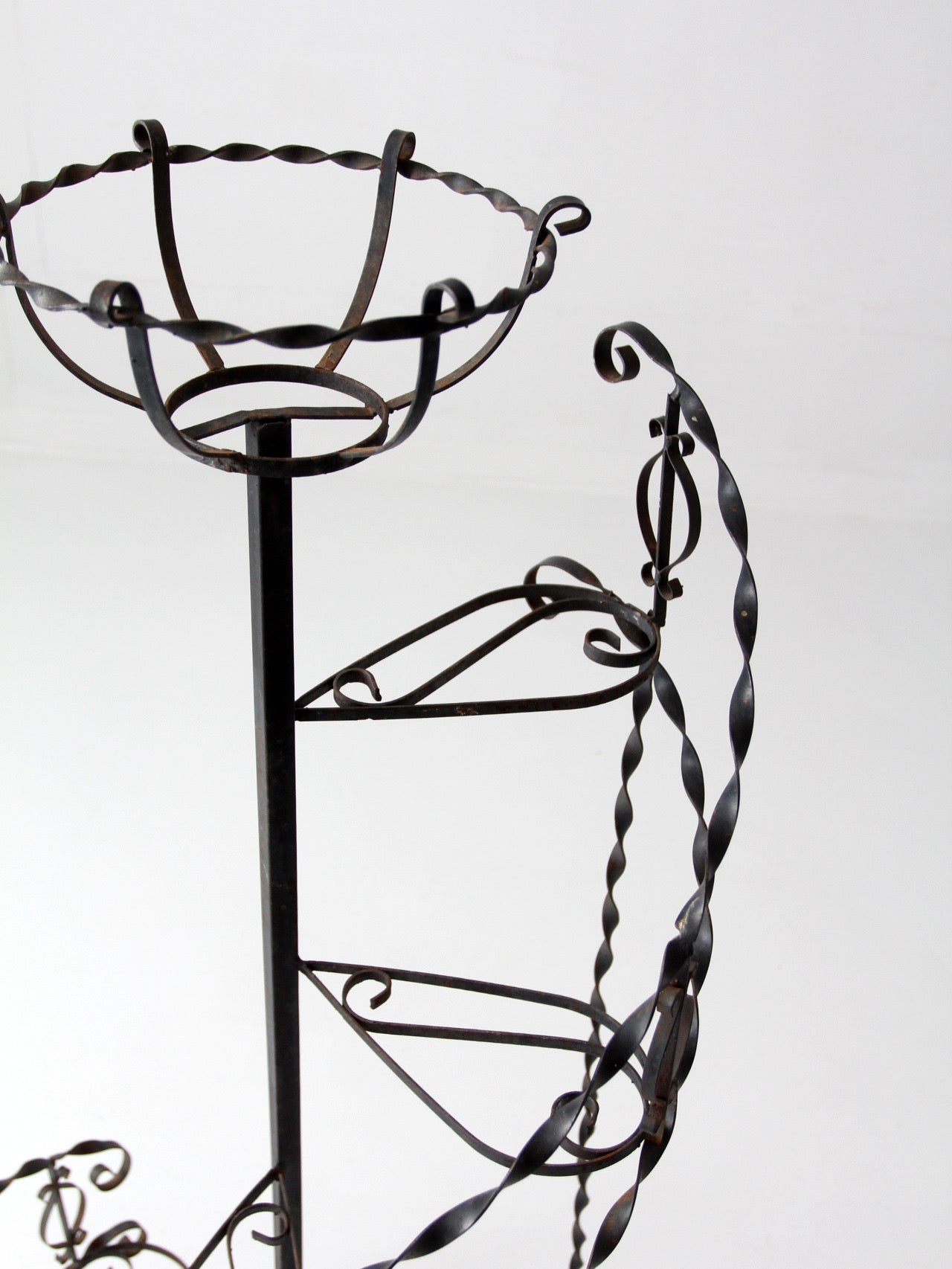 mid-century wrought iron tiered plant stand