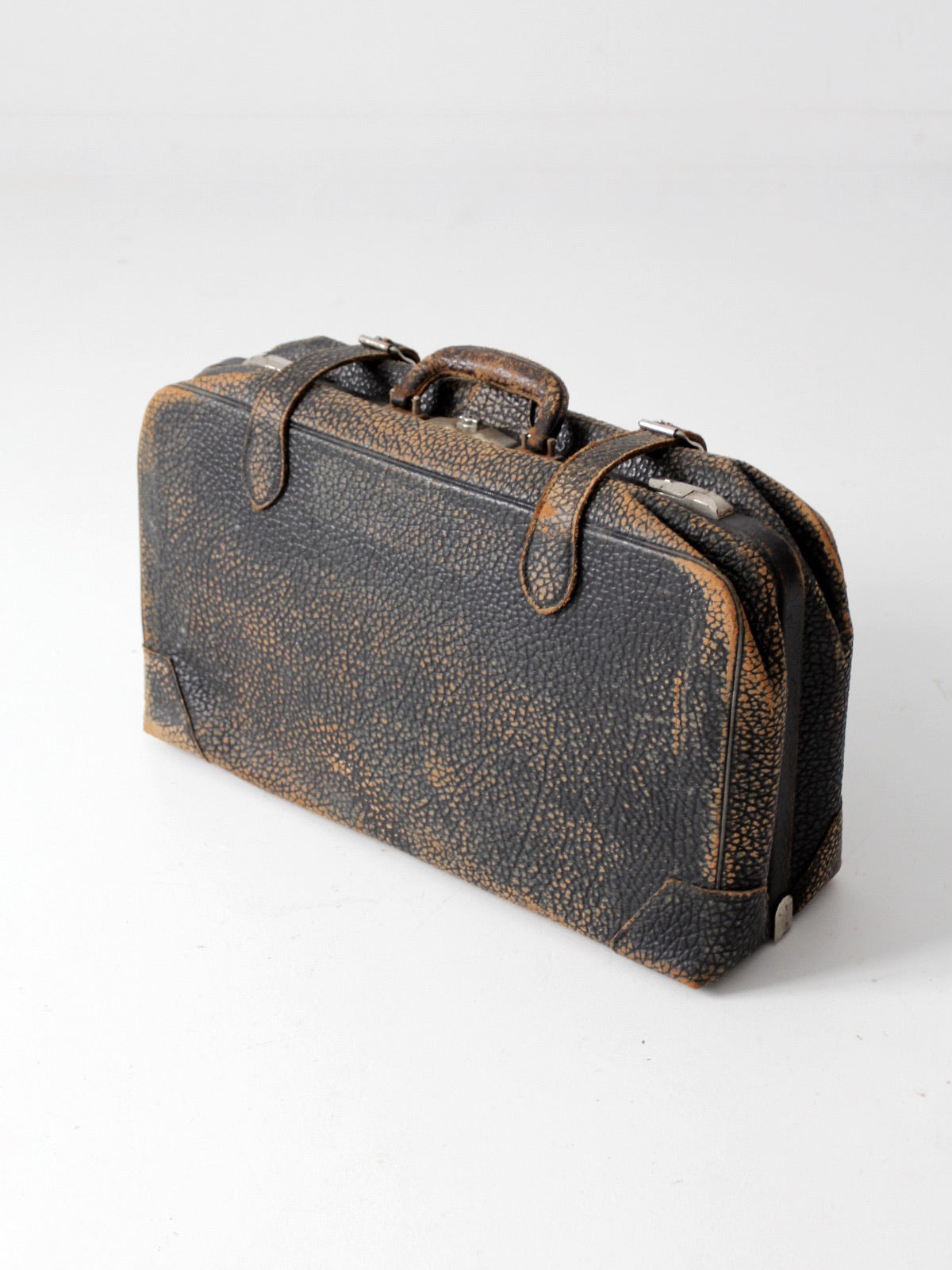1930s black leather suitcase