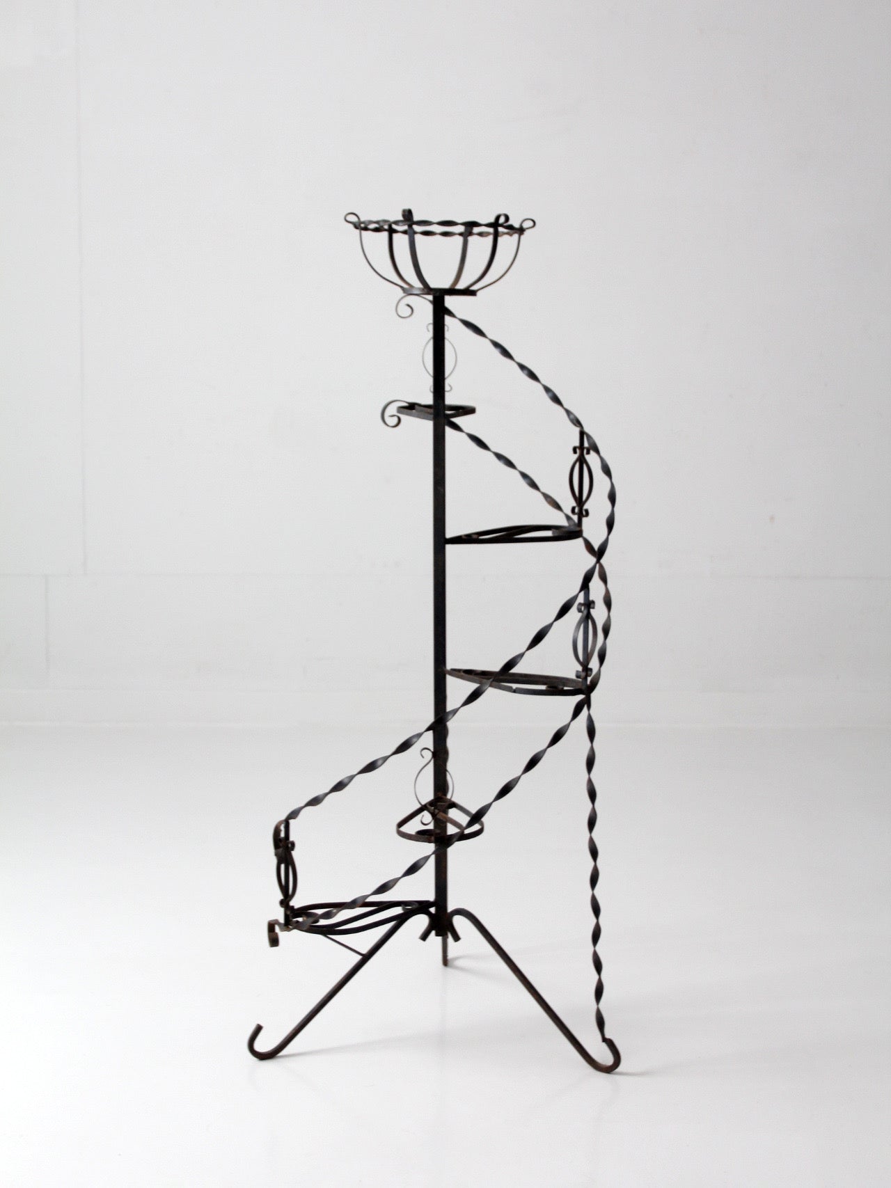mid-century wrought iron tiered plant stand