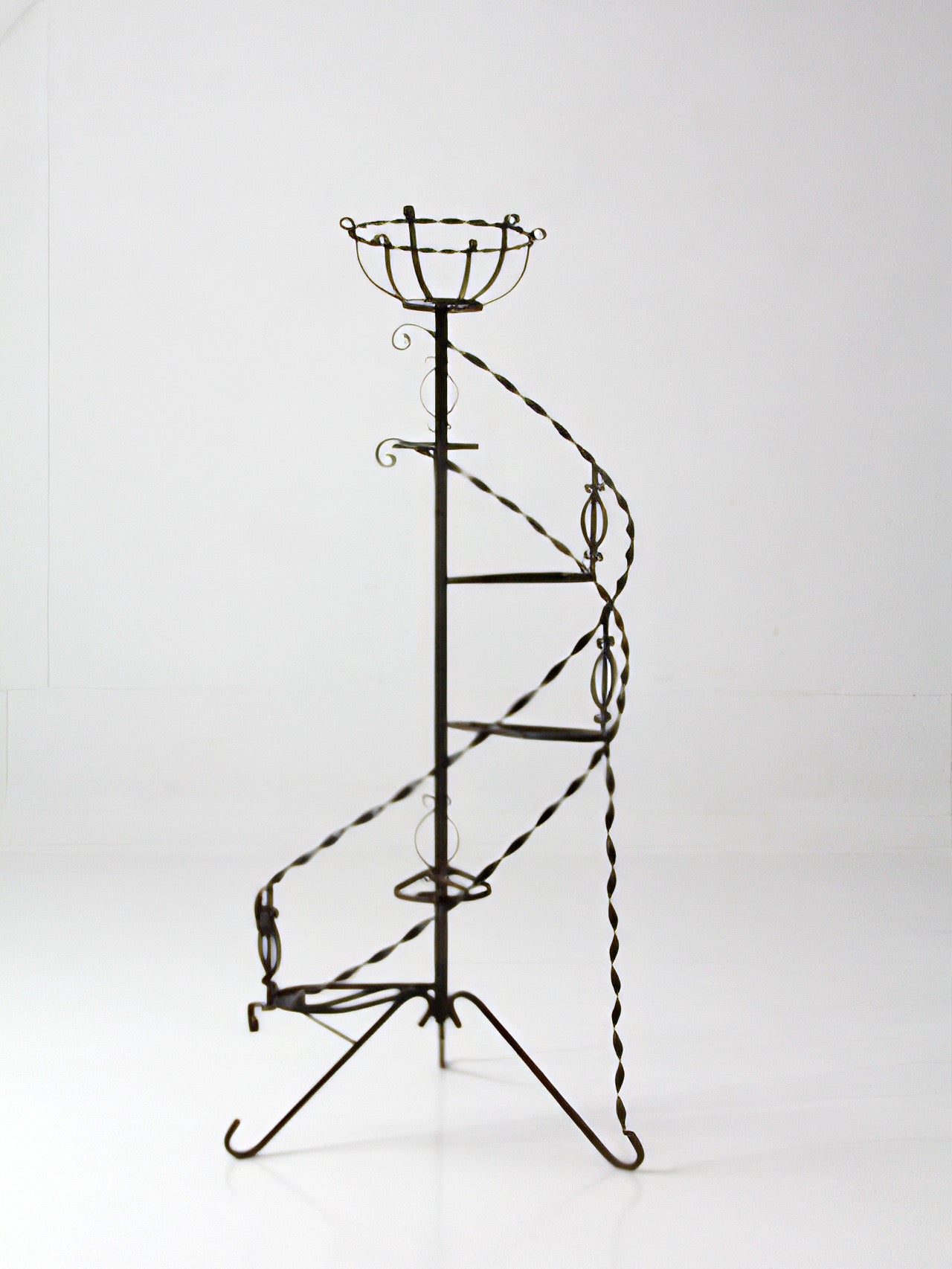 mid-century wrought iron tiered plant stand