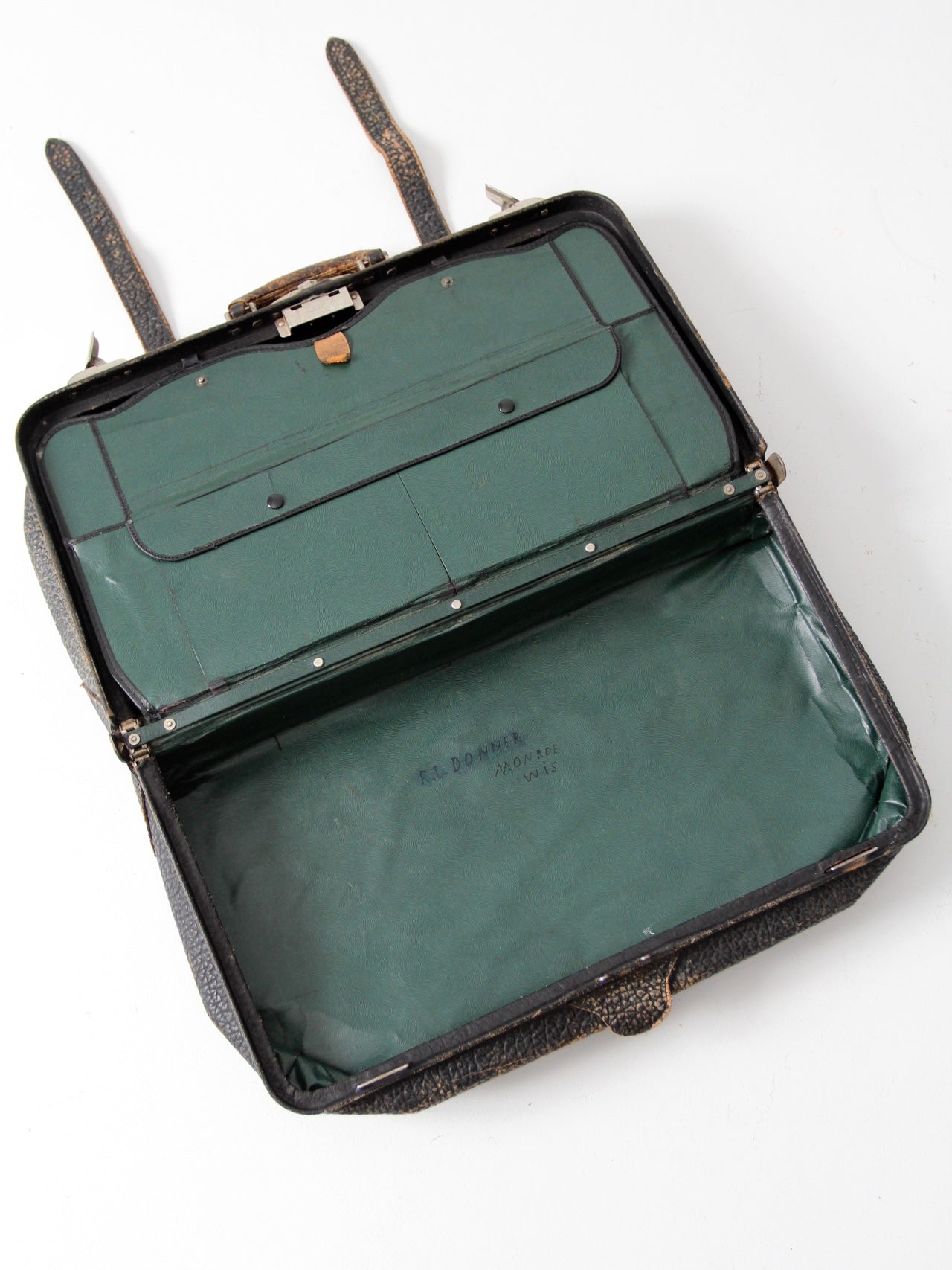 1930s black leather suitcase