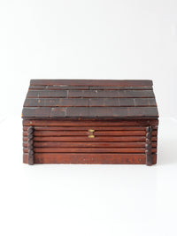 antique folk art log cabin sewing box