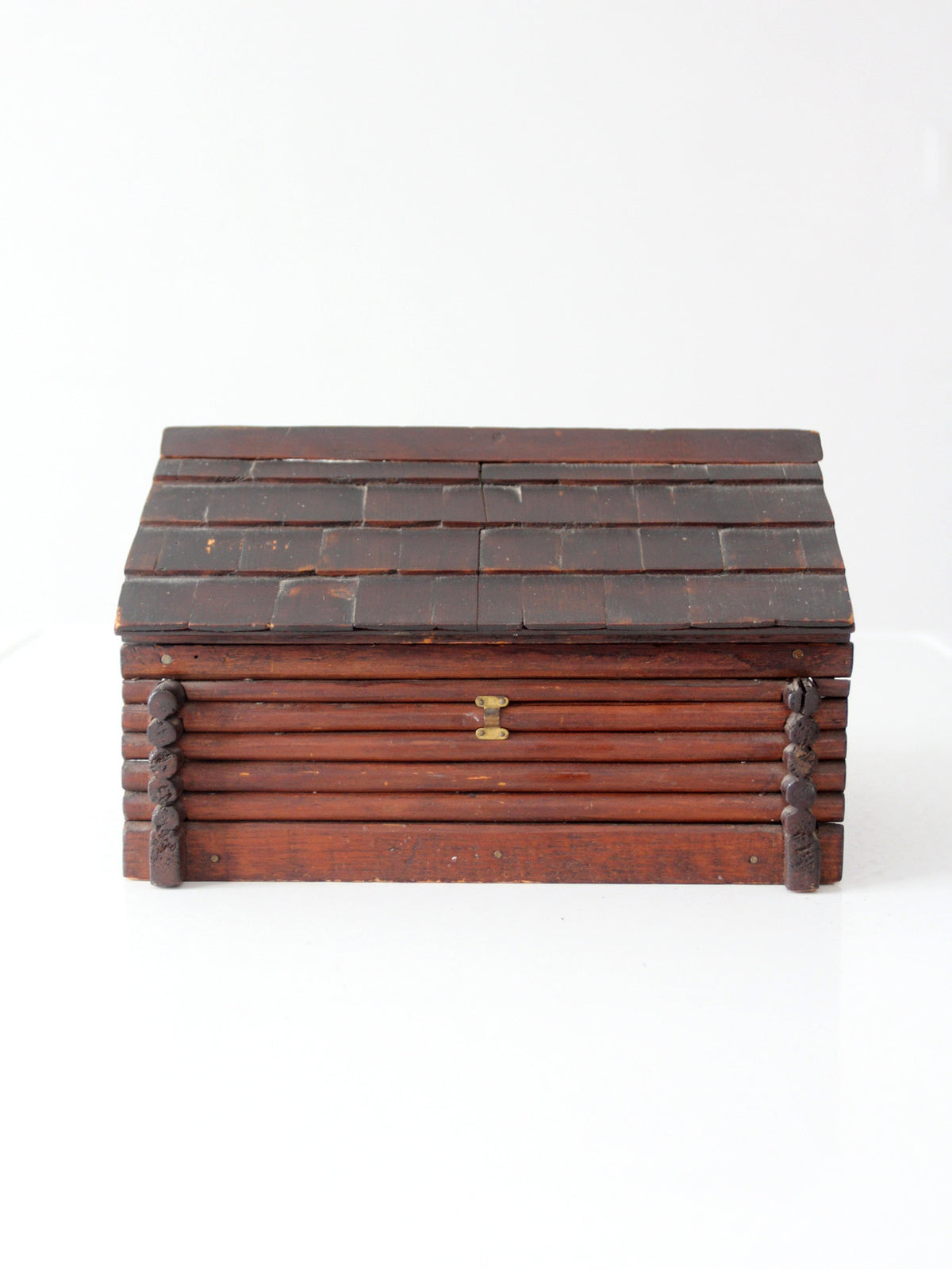 antique folk art log cabin sewing box