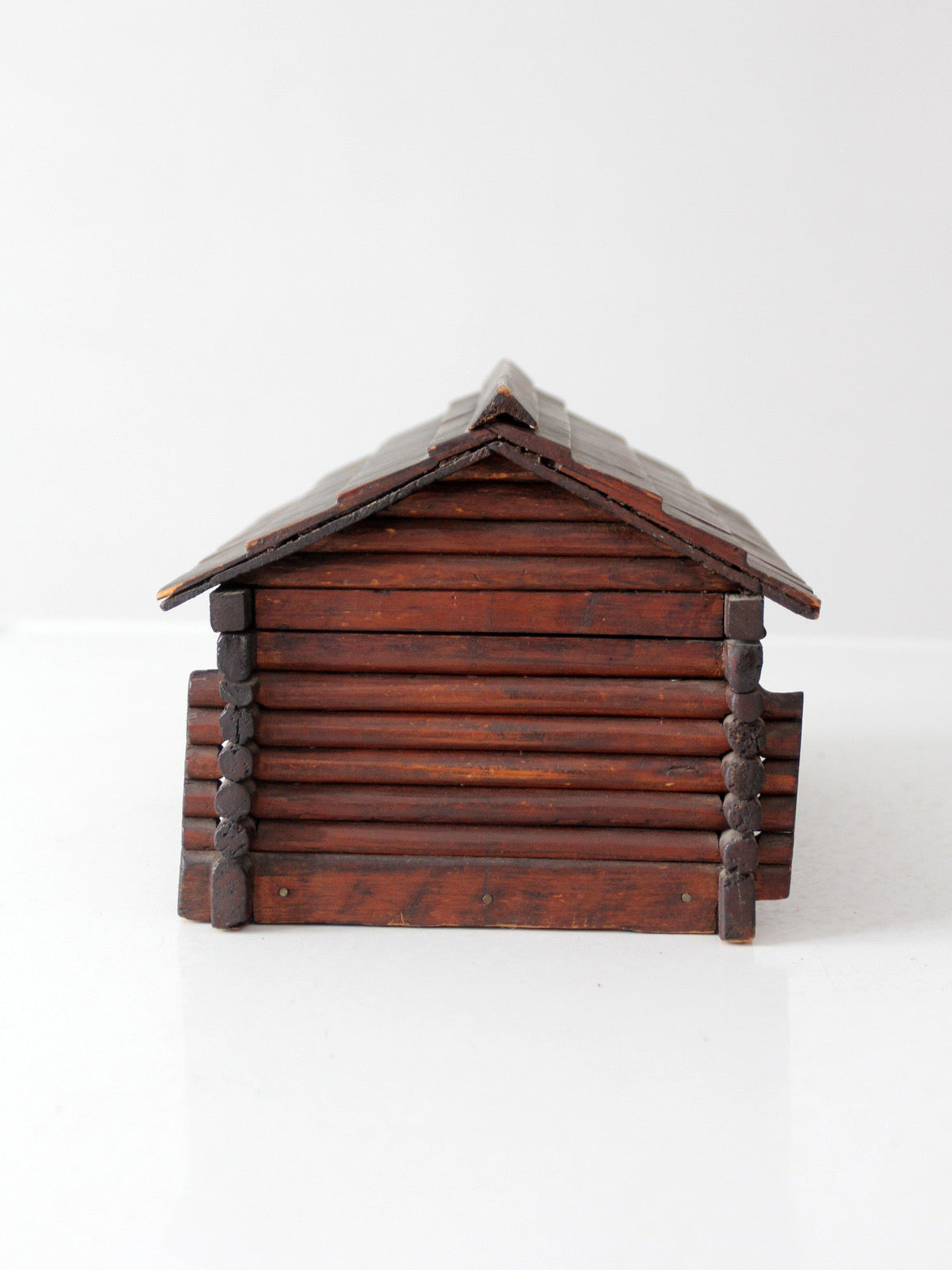 antique folk art log cabin sewing box