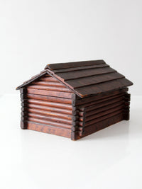antique folk art log cabin sewing box