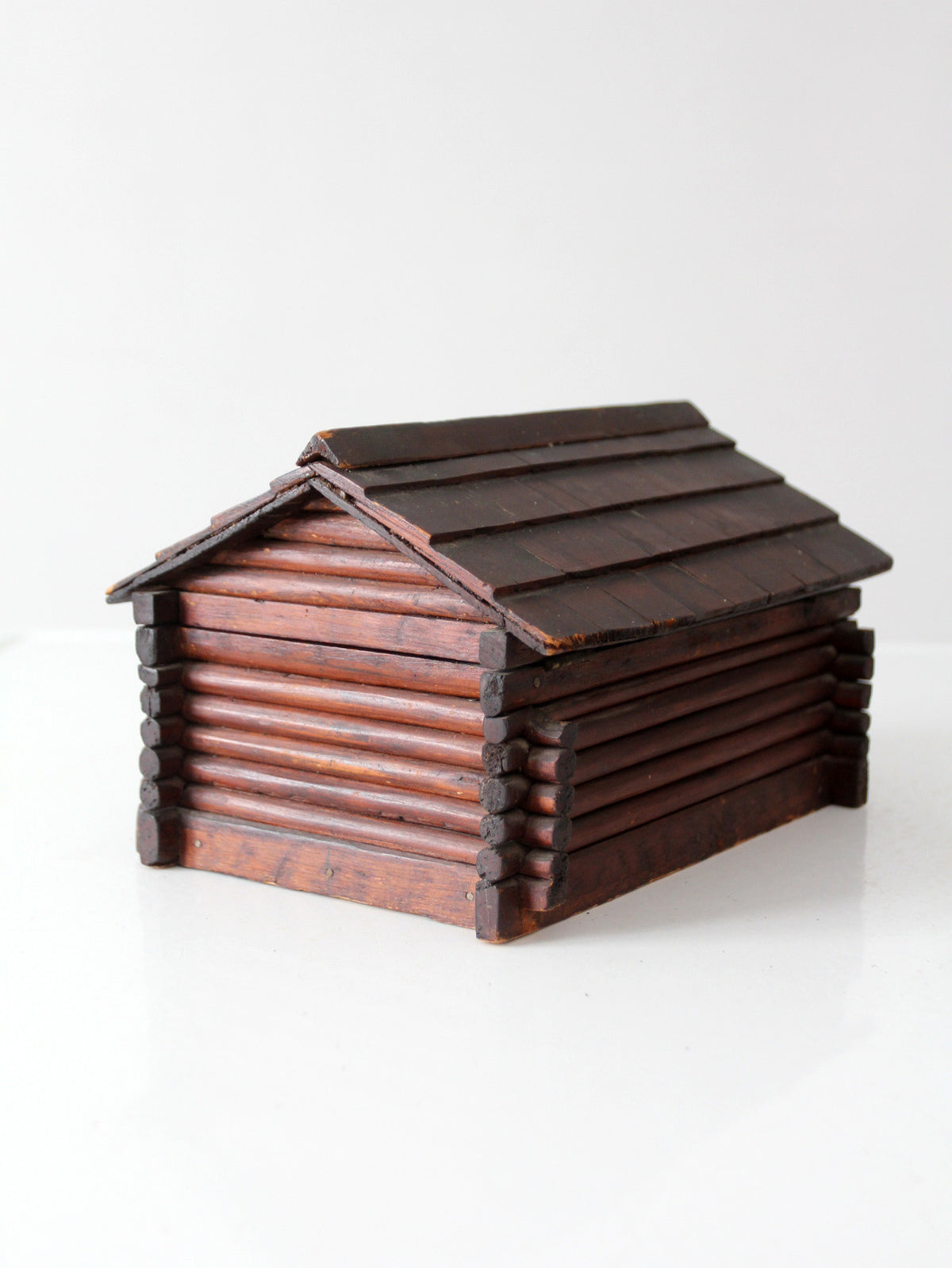 antique folk art log cabin sewing box