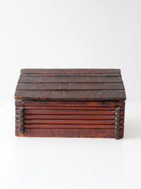 antique folk art log cabin sewing box